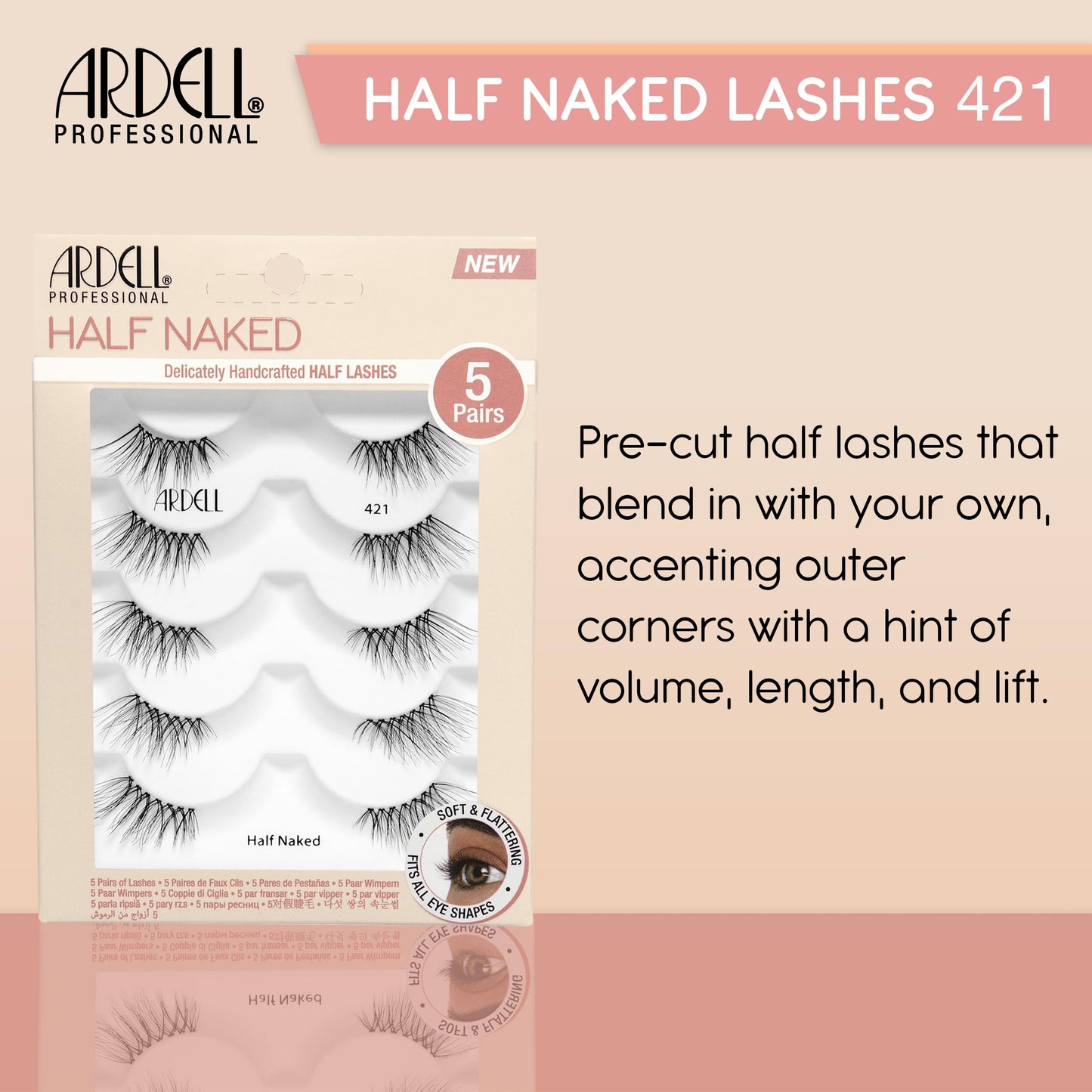Light Gray Ardell Naked Half Lashes 421 – Delicately Handcrafted Half Eyelashes Wispy Cat Eye Lashes Strips Fake Eyelash Strip for Natural Lift, 5 Pairs, 1 Pack