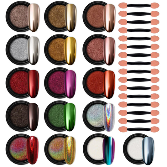 White Smoke Artdone 16 Jars Chrome Nail Powder Magic White Pearl Kit Mirror Effect Silver Metallic Holographic Dip Nail Powder Decoration Iridescent Aurora Mermaid Pigment