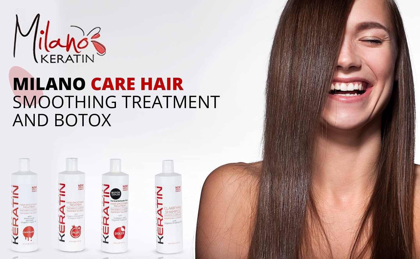 White Smoke Milano Care Keratin Hair Smoothing Treatment - Professional Salon System with Clarifying Shampoo, Dolce 4 fl oz