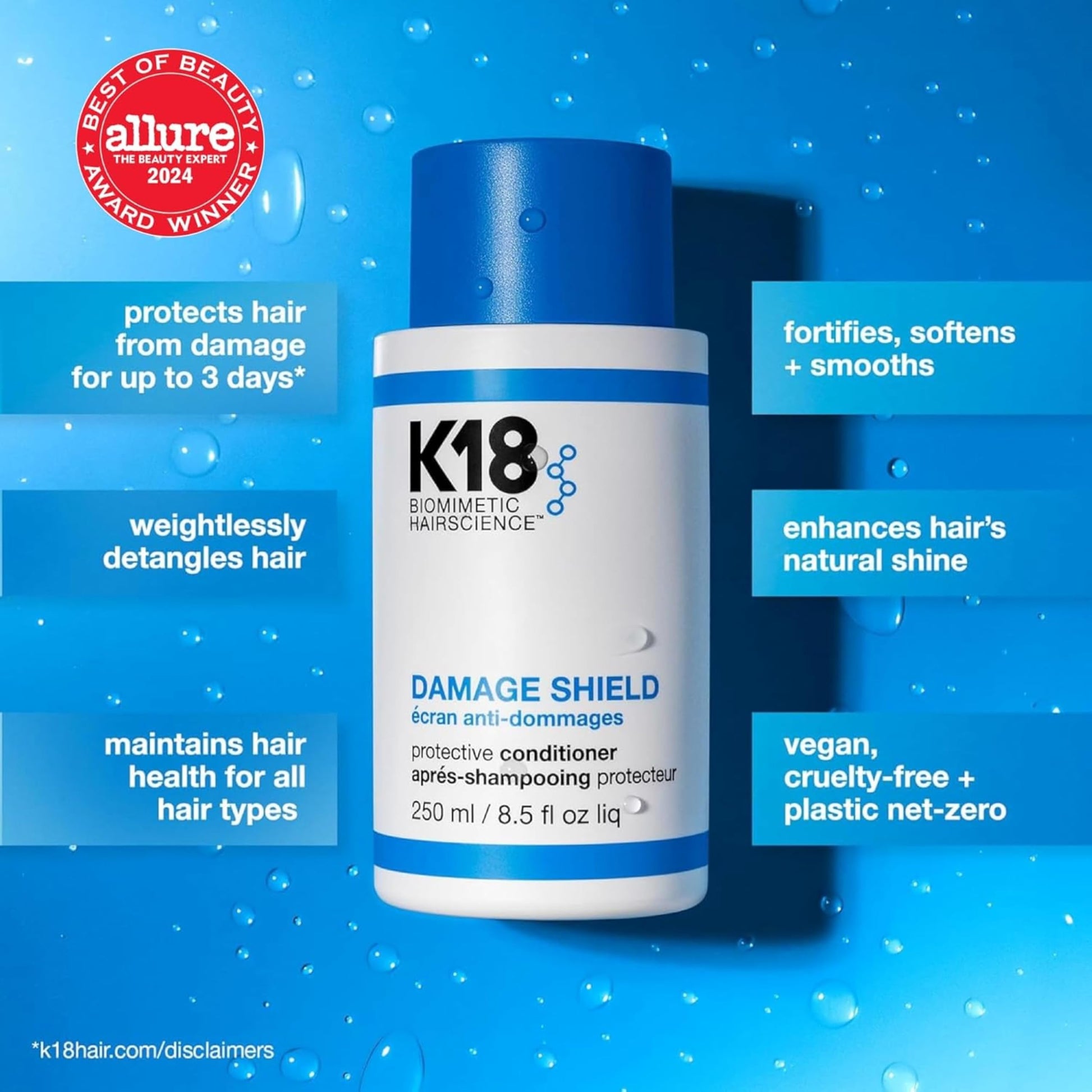 Dodger Blue K18 Damage Shield Protective Conditioner, Protects Hair from Daily Damage, Improves Strength & Shine, 16 Fl Oz