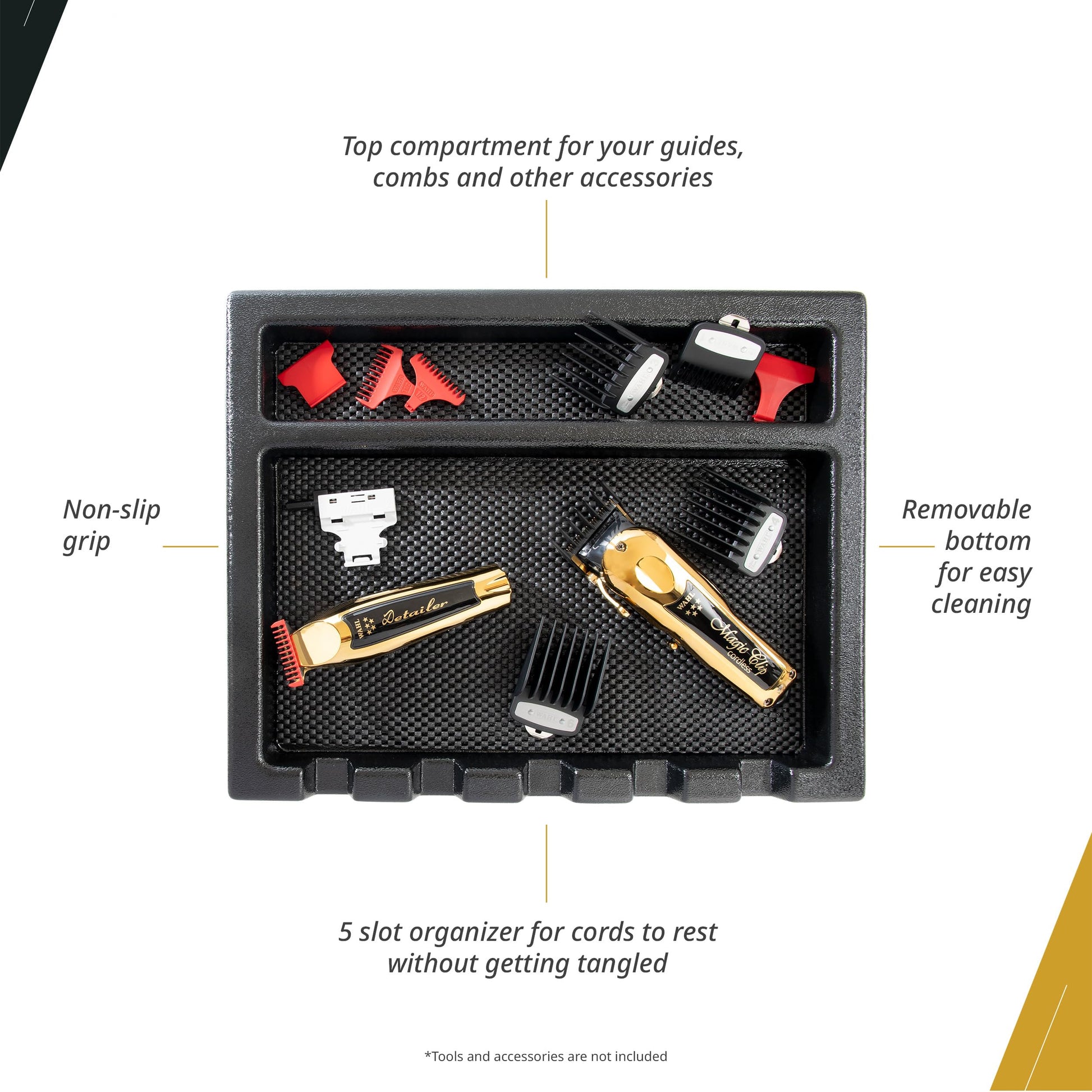 White Smoke Wahl Professional Barber Tray 5 Slot Organizer with Non-Slip Material for Clippers and Guides