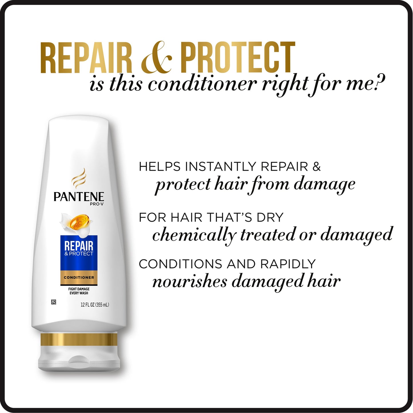 White Smoke Pantene, Sulfate Free Conditioner, Pro-V Repair and Protect for Damaged Hair, 28.9 fl oz, Twin Pack