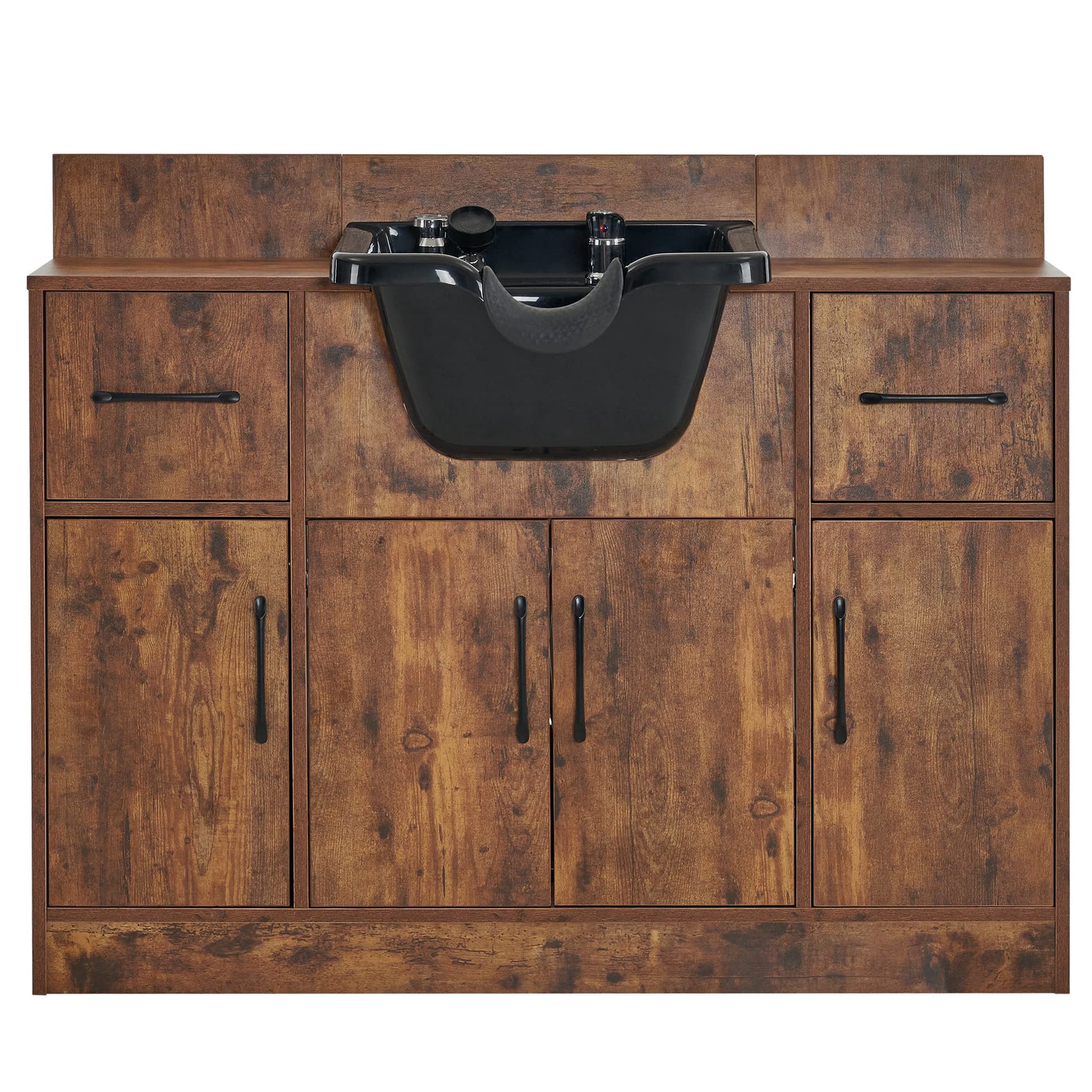 Dim Gray BarberPub Multi-Functional Shampoo Backwash Sink Station, Beauty Salon Cabinet with Faucet Sprayer, Barber Shop Storage Equipment 45.3" x 14.1'' x 36.4" 7139 (Rust Brown)