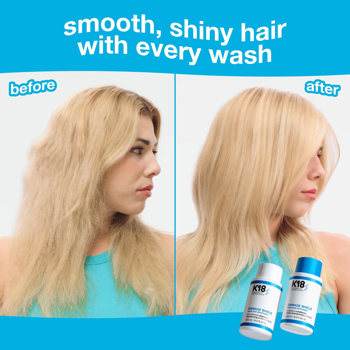 Tan K18 Amazon Exclusive Damage Shield Wash Care Set | Full-Size Color-Safe Protective Shampoo + Conditioner Reduces Frizz And Tangles, Maintains Hair Health, Protects From Damage