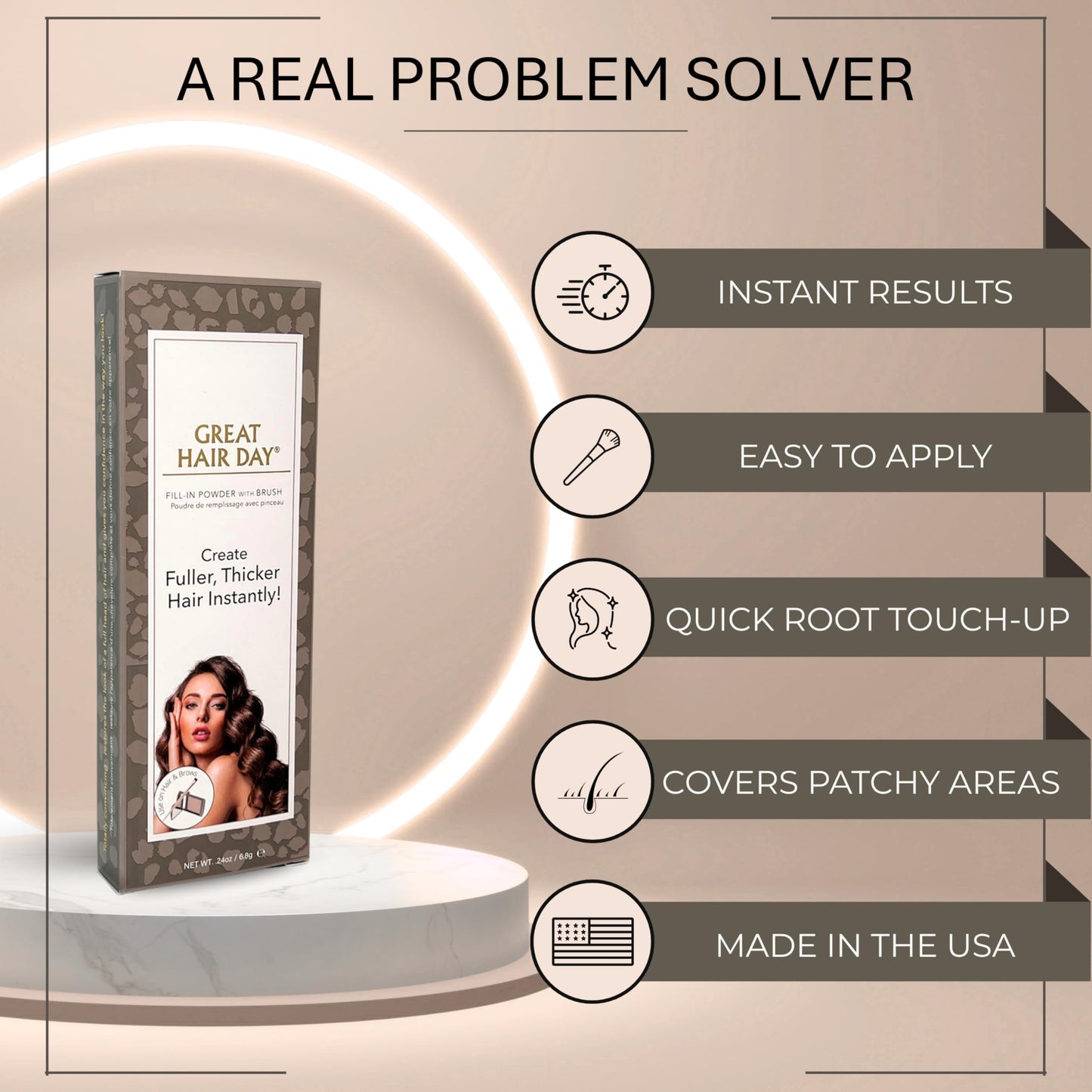 Gray Joan Rivers Great Hair Day Root Touch Up Powder – Fill-in Powder for Thicker, Fuller Looking Hair (Brunette)