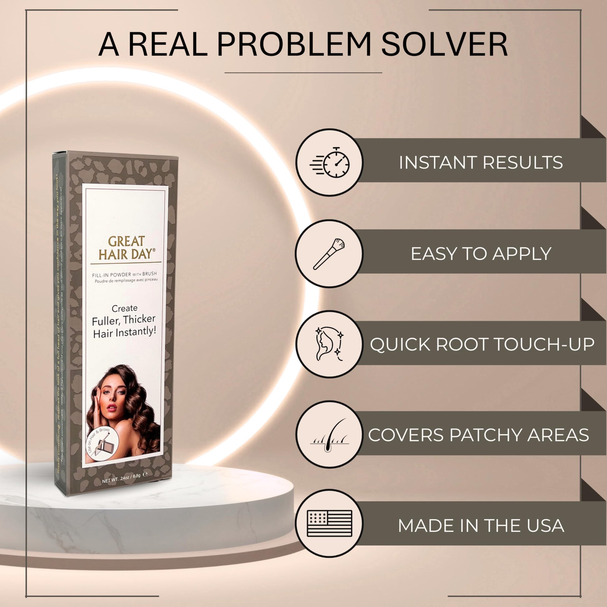 Gray Joan Rivers Great Hair Day Root Touch Up Powder and Hair Color Stick - Root Cover Up Hair Powder and Root Touch Up Stick for Thicker, Fuller Looking Hair (Brunette)
