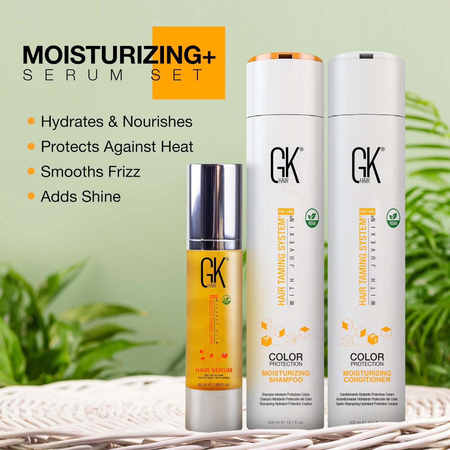 Gray GK HAIR Hydrating Moisturizing Shampoo and Conditioner Set (10.1 Fl Oz) Global Keratin Anti Frizz Serum Dry Damaged Repair Argan Oil (1.69 Fl Oz) All Hair Types Sulfate Paraben Free Unisex
