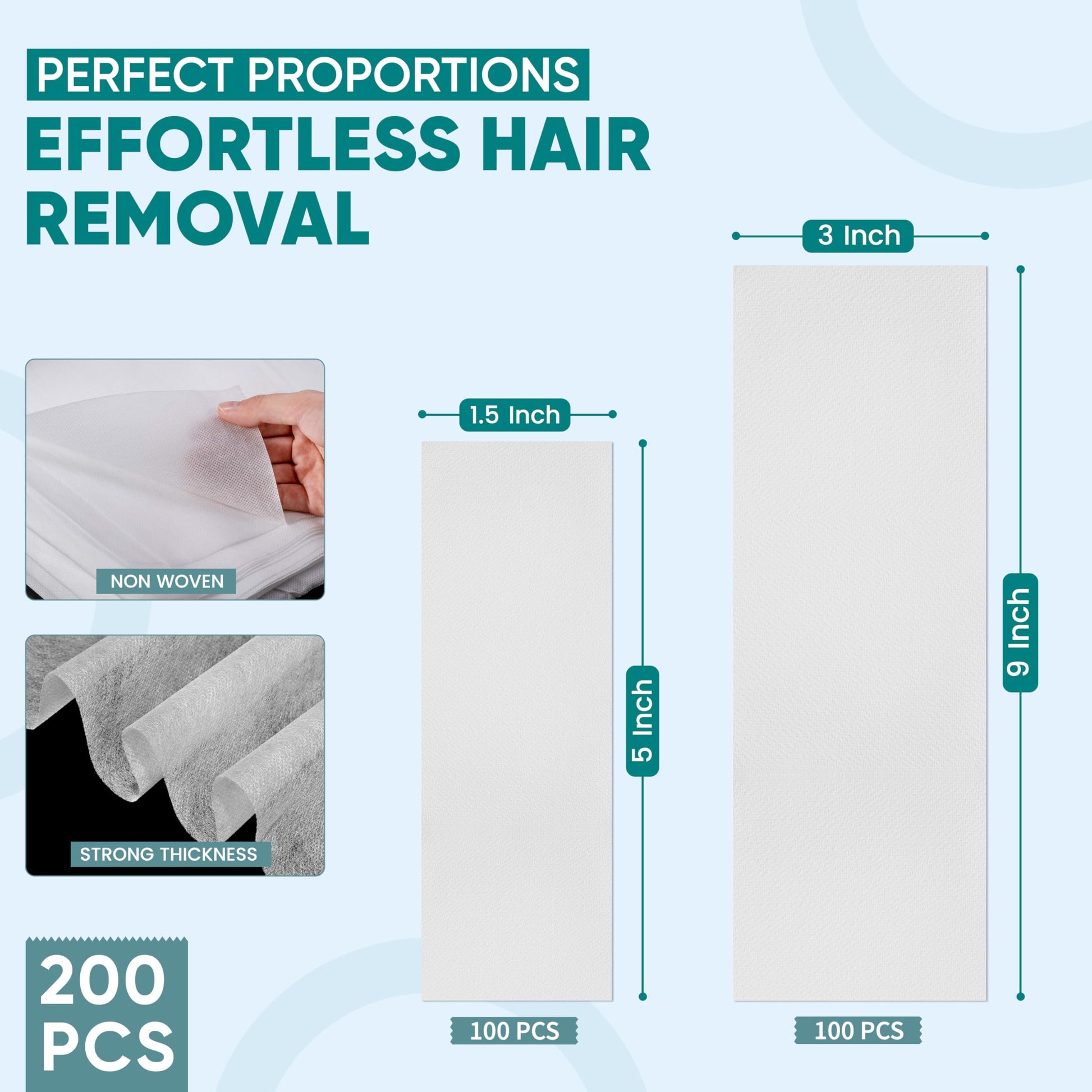 Alice Blue Amira Beauty 200 Non Woven Wax Strips for Hair Removal - Gentle Wax Paper for Waxing Face, Bikini, and Body - Pre Cut, Tear Resistant Small and Large Strips