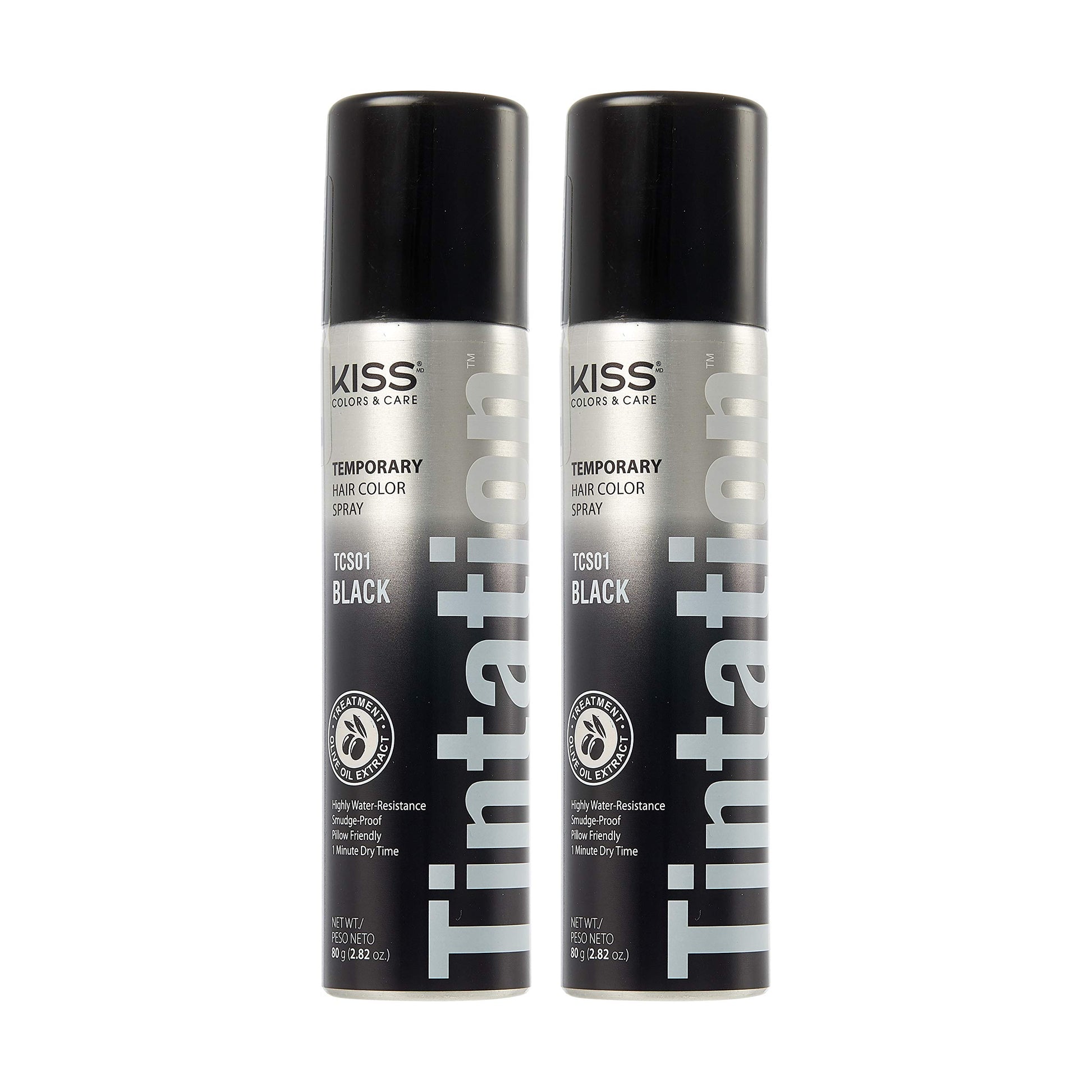 Black Kiss Gray Hair Concealer - Temporary Tintation Color Spray for Root Touch Up and Hair Dye 2.82 oz. 2 PACK (Black)