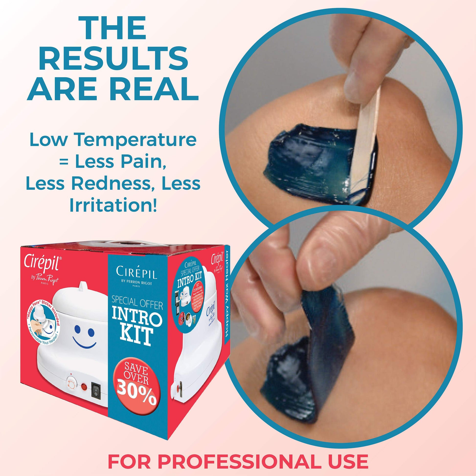 Misty Rose Cirepil - Intro Waxing Kit - Professional Hard Wax Kit for Hair Removal - Includes Happy Heater, Original Blue Wax Beads, Pre & Post Care - DIY Salon Results for Sensitive Skin, Brazilian & Body