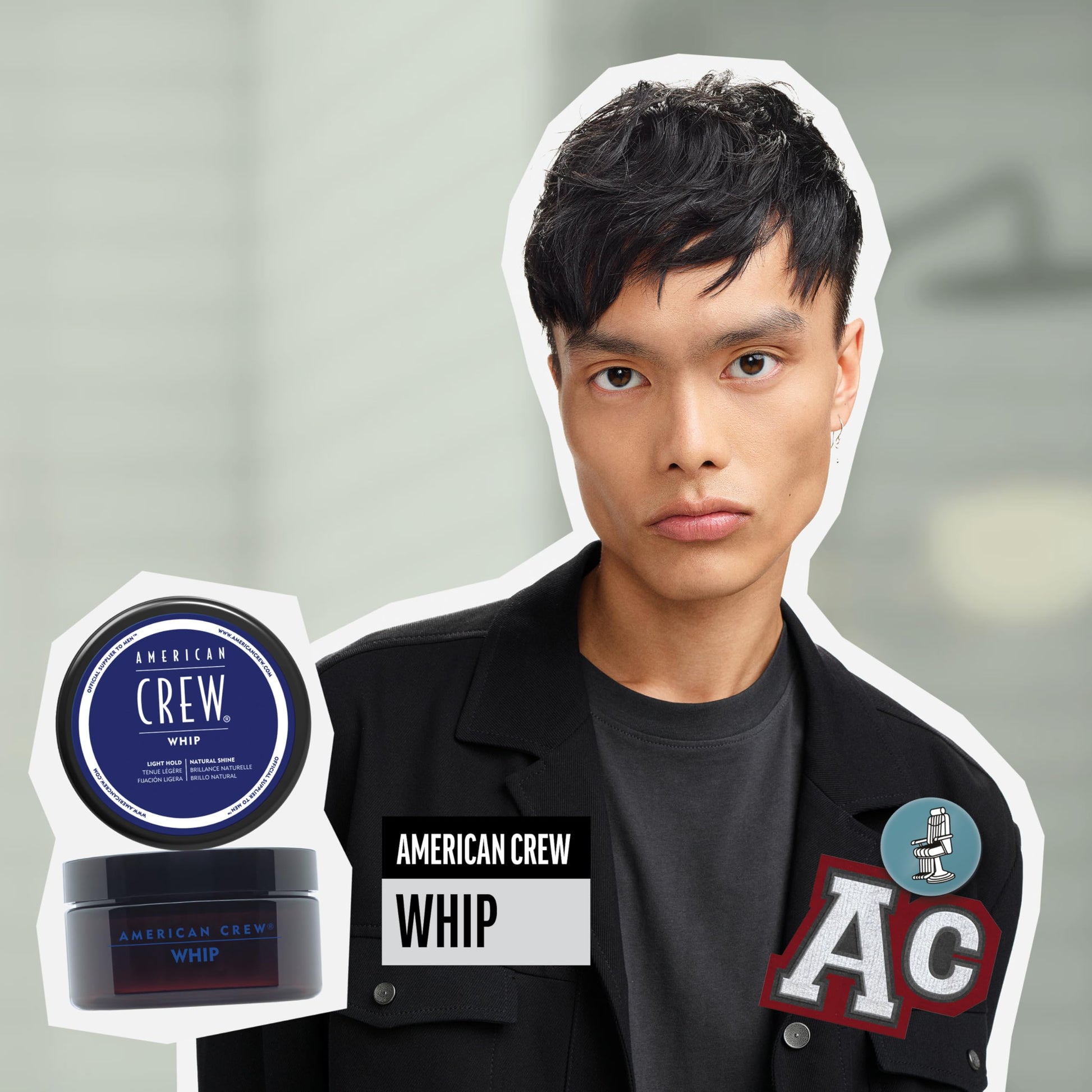 Gray American Crew Men's Whip Styling Cream, Like Hair Gel with Light Hold & Natural Shine, 3 oz