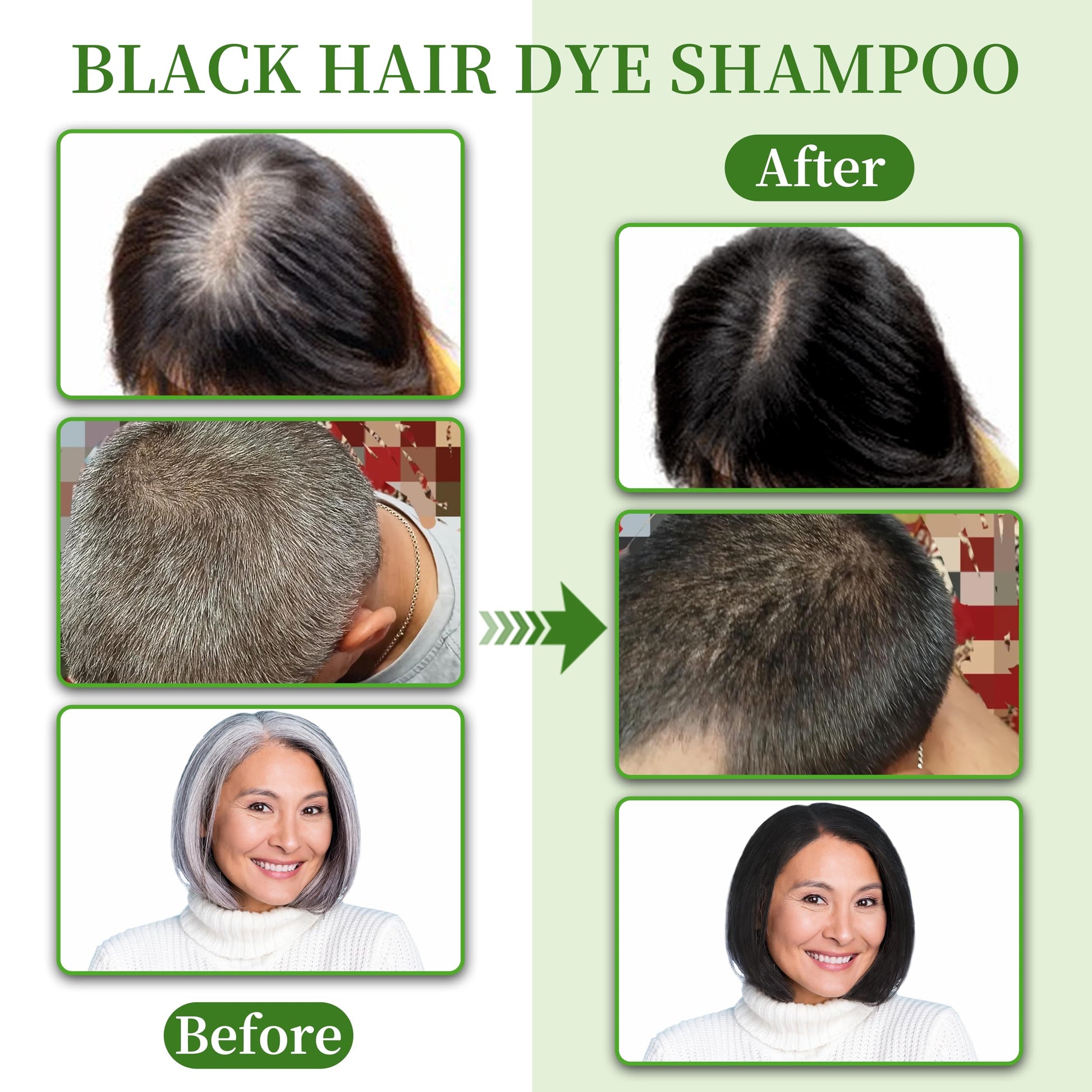 White Smoke SHIHUANUO Black Hair Dye Shampoo 3 in 1 for Gray Hair Coverage, Herbal Ingredients Natural Shampoo Black Hair Dye for Women & Men/Ammonia-Free 520ml