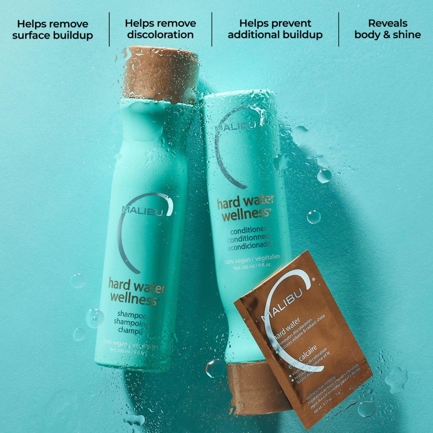 Sky Blue Malibu C Hard Water Hair Conditioner for Build Up - Travel Size, Sulfate Free Moisturizing Formula for Dry Damaged Hair - Shields Against Minerals, Infuses Moisture, Restores Shine - Vegan, 9oz