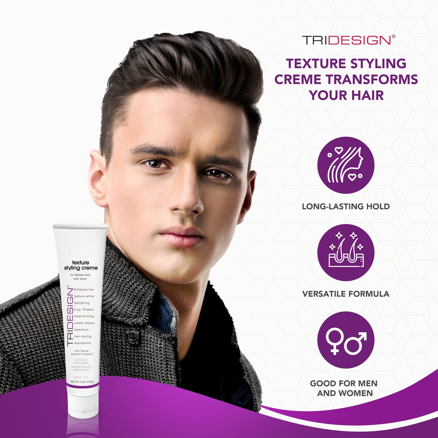 White Smoke TRIDESIGN Texture Styling Creme with Topical Nutrition Complex - Hair Styling Products for Men and Women, Scented Smoothing Cream for Hair, Anti Frizz hair Products 6oz/199g Tube