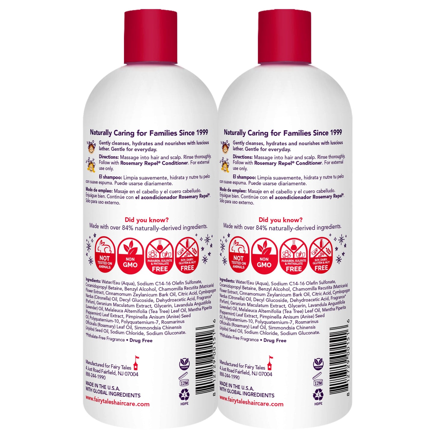 Champú diario para niños Fairy Tales Rosemary Repel: a los niños les encanta el olor, a los piojos no, 947 ml (paquete de 2)