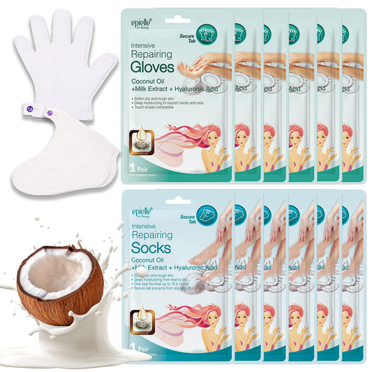 White Smoke Epielle Intensive Repairing Hand & Foot Masks, Restore and Moisturize Dry, Cracked Skin, Self Care Gifts for Women, Spa Kit, Mothers Day Gifts, 6 Moisturizing Gloves & 6 Moisturizing Socks
