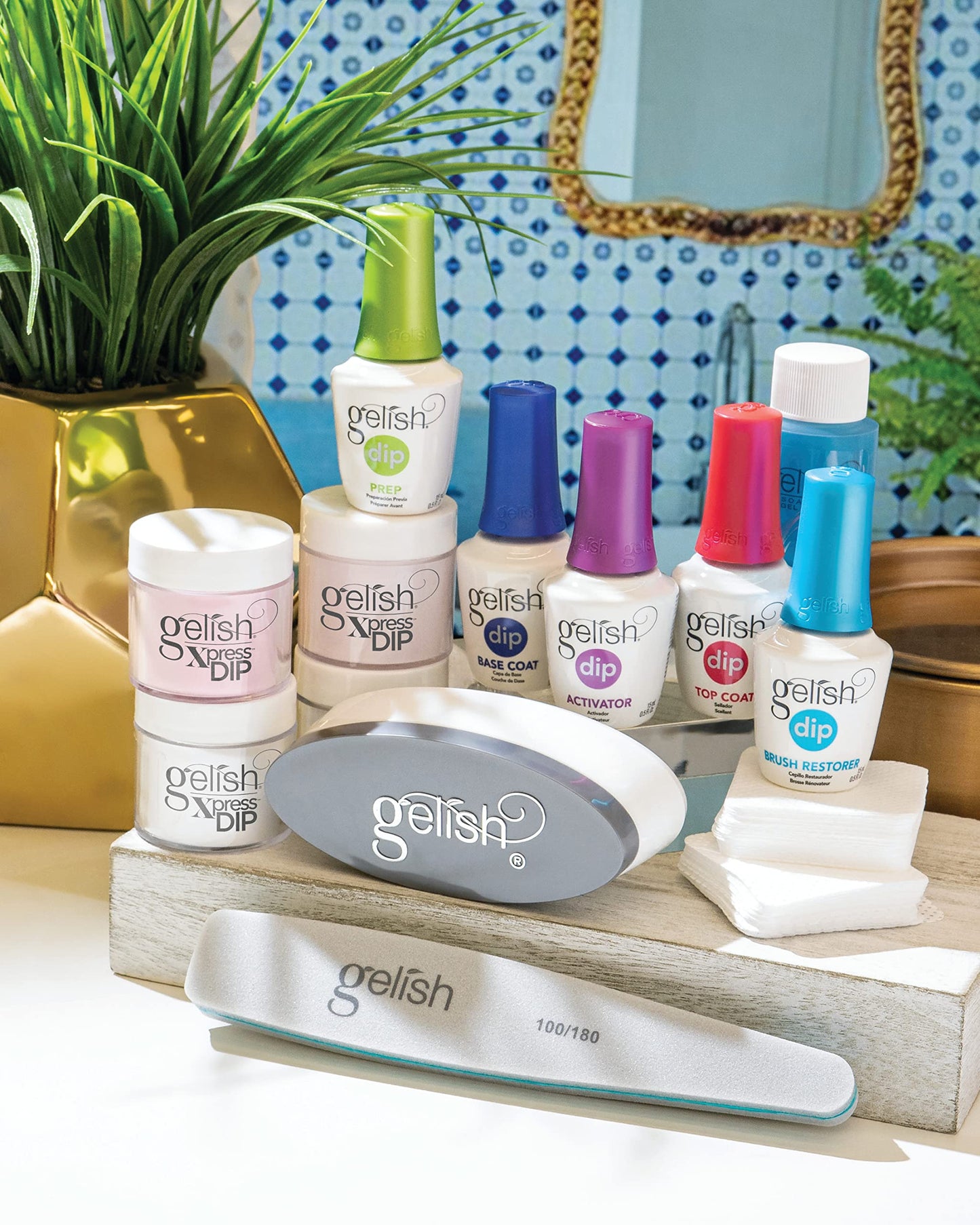 White Smoke Gelish Xpress Dip N Brush French Kit - Powder Colors, Built-In Activator, 21+ Days Chip Proof Wear, Nail Dip Powder, Nail Kit, Dipping