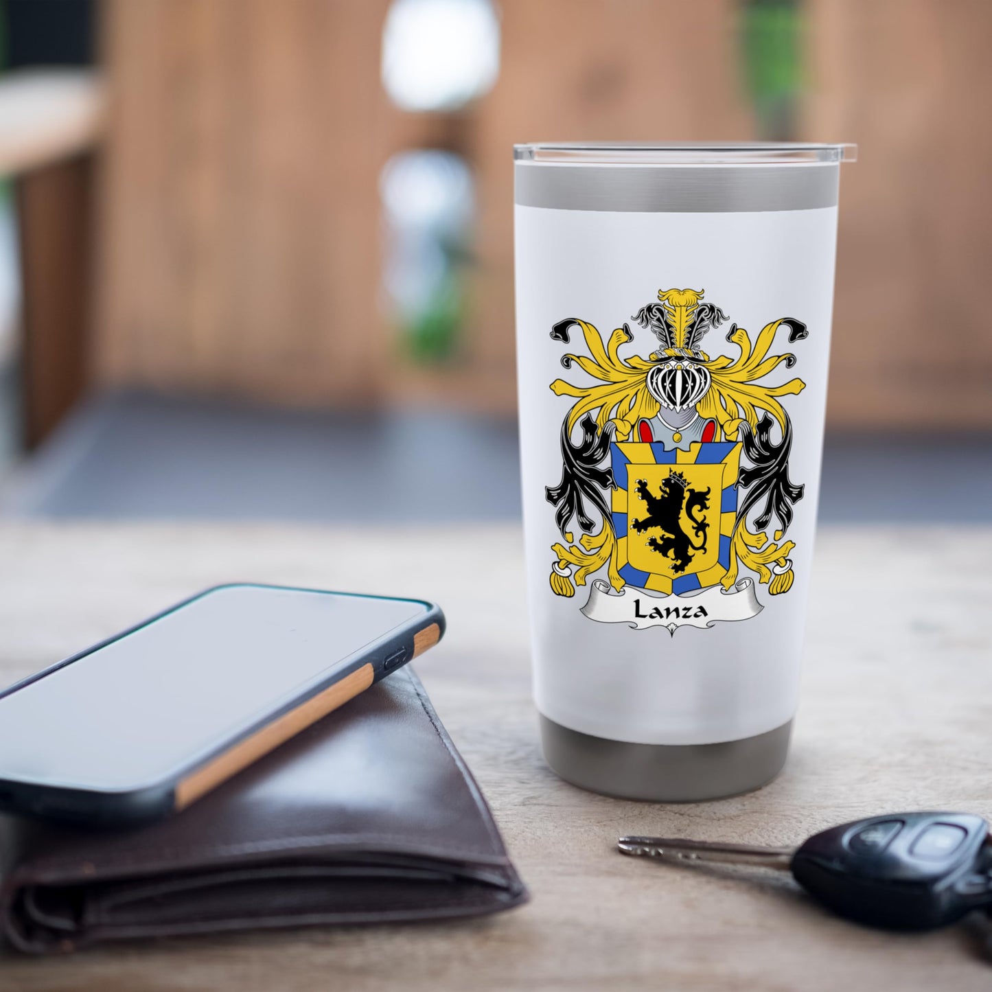 Light Gray Lanza Coat of Arms - Family Crest Stainless Steel Insulated Tumbler