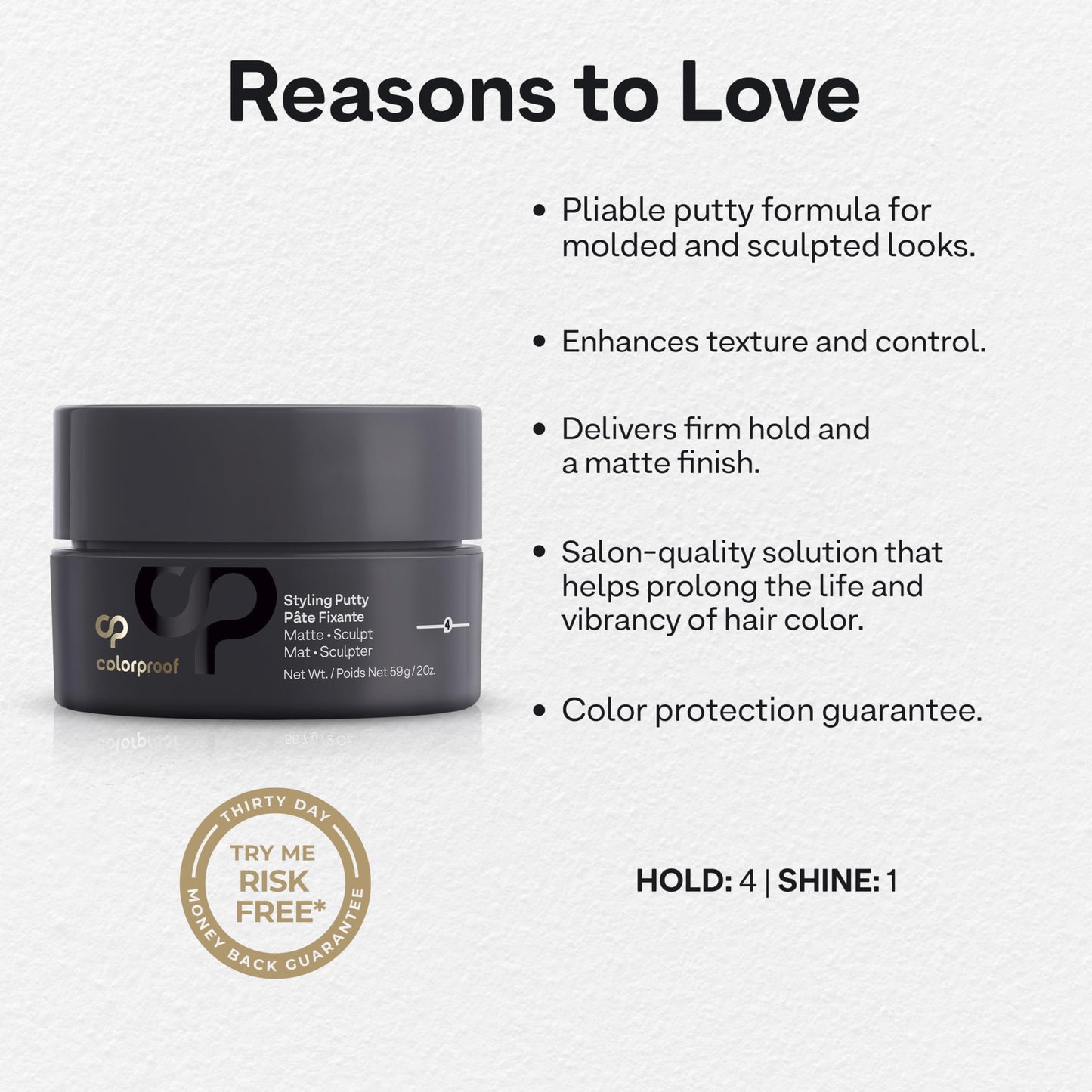 White Smoke Colorproof Styling Putty 2 Fl. Oz. with Color and Heat Protection, Black Currant, Jasmine & Peach Scent, Firm Hold Hair Putty with Matte Finish