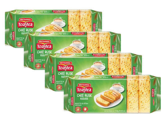White Smoke BRITANNIA Toastea Eggless Rusk Cake 19.40oz (550g) - Delightfully Smooth, Soft, and Delicious Cake - Breakfast & Tea Time Snacks (Pack of 4)