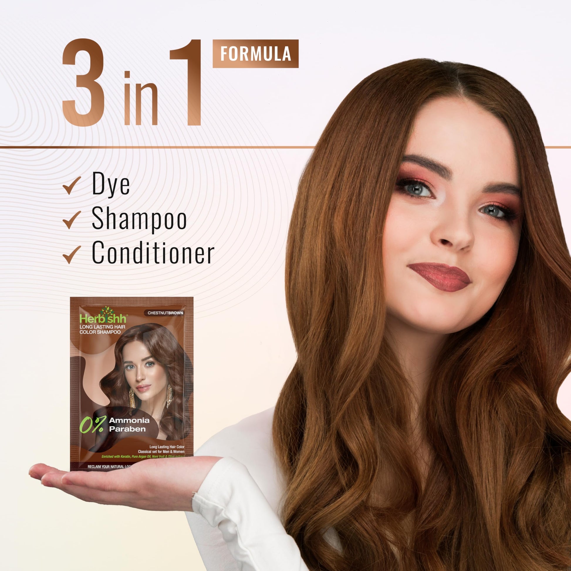 Misty Rose Herbishh Chestnut Brown Shampoo for Gray Hair, Hair Dye Shampoo 3 in 1, 100% Grey Coverage, Instant Permanent Shampoo for Men & Women, Long-lasting & Travel-friendly, Ammonia-free, 30 ml (Pack of 5)