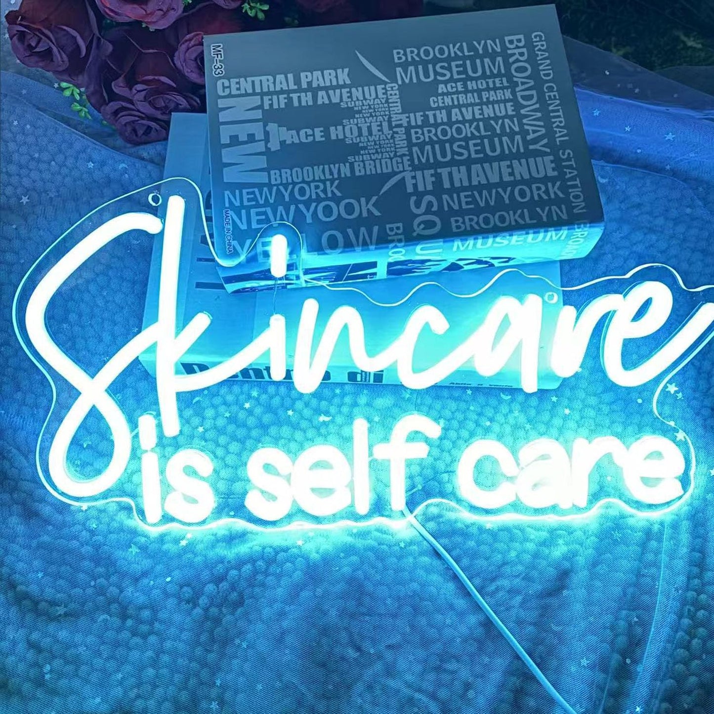 Steel Blue Skincare Is Self Care Neon Sign,Beauty Room Neon Decor,Spa Salon Neon Lights,Esthetics Salon Wall Light,Esthetician Wall Decor,Skincare Wall Sign