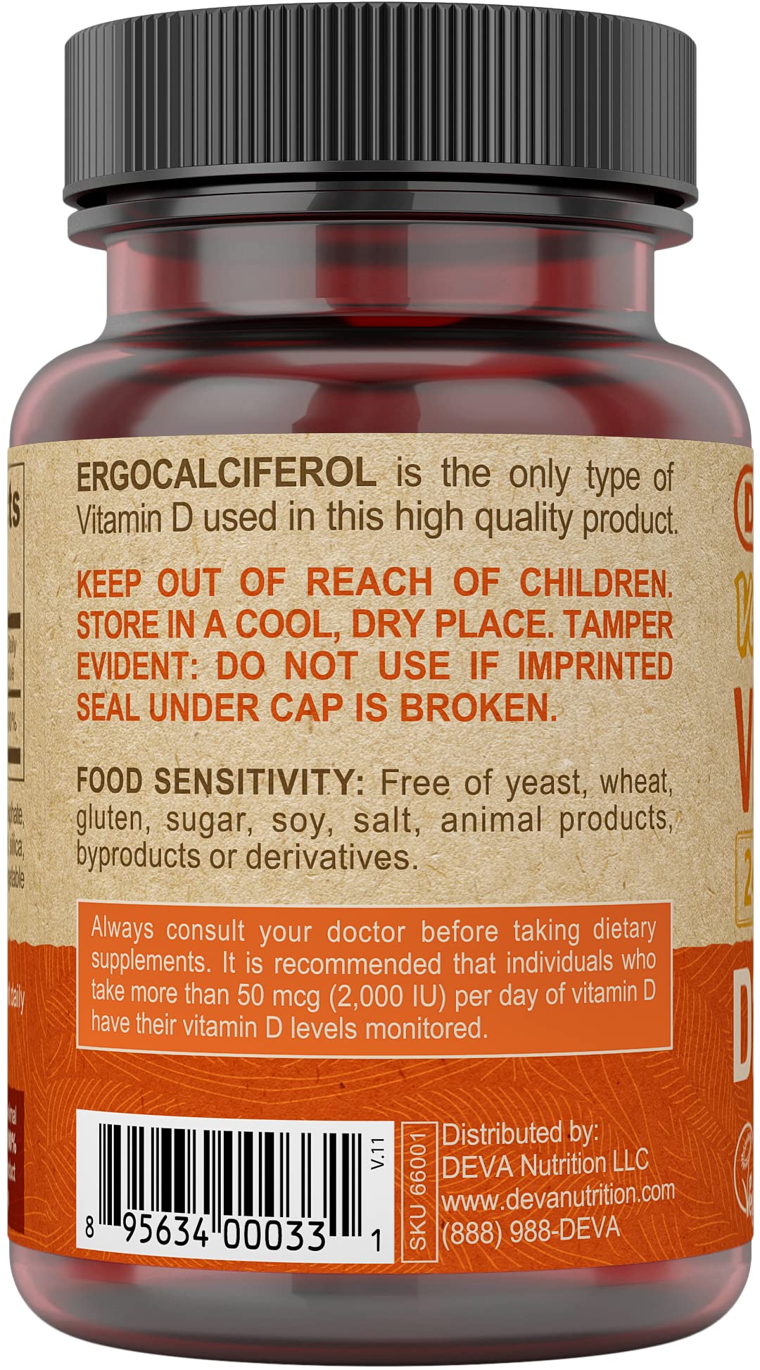 White Smoke DEVA Vegan Vitamin D2 60 mcg 2400 IU, Ergocalciferol Supplement with No Animal Ingredients, 90 Tablets (Pack of 2)