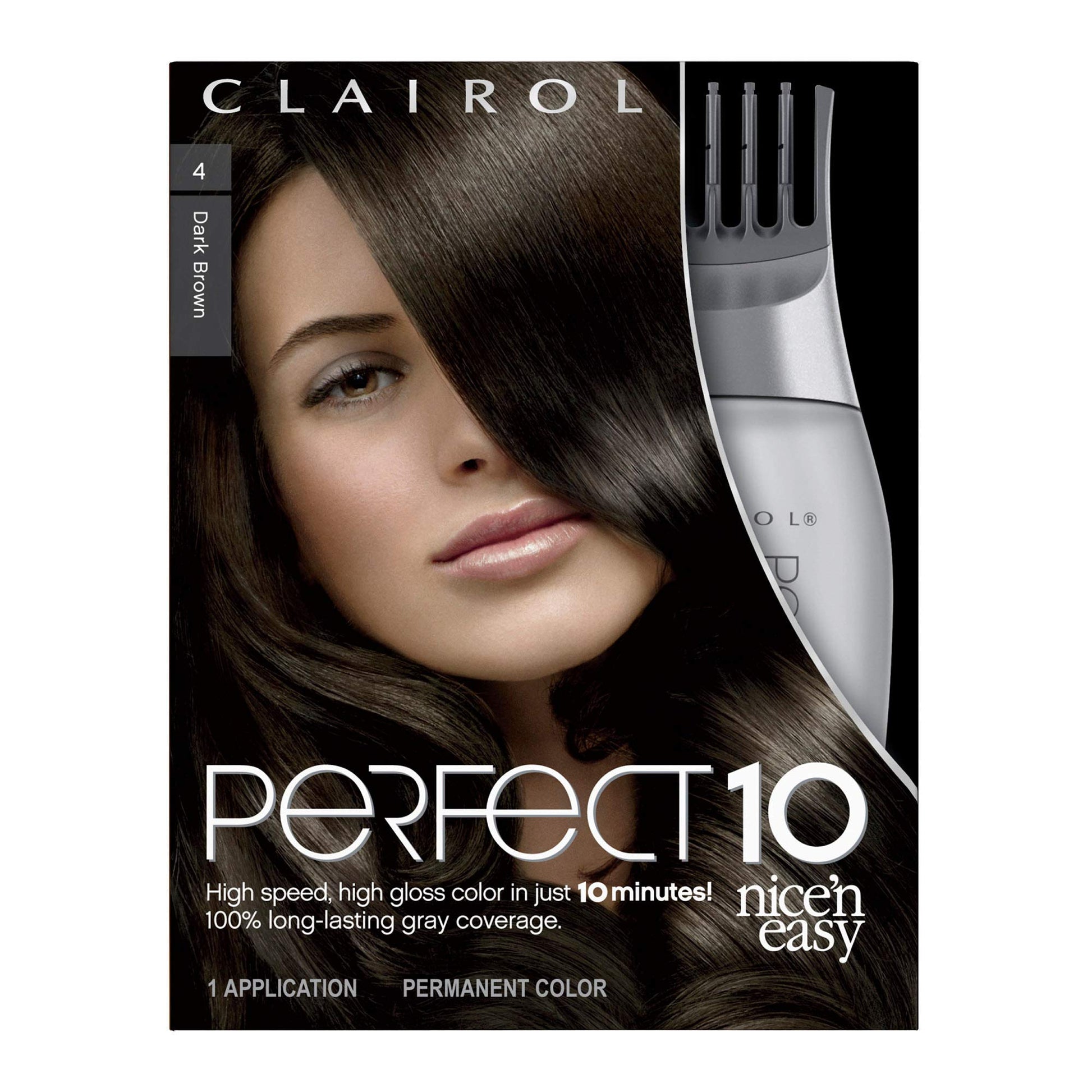 Black Clairol Nice'n Easy Perfect 10 Permanent Hair Dye, 4 Dark Brown Hair Color, Pack of 2