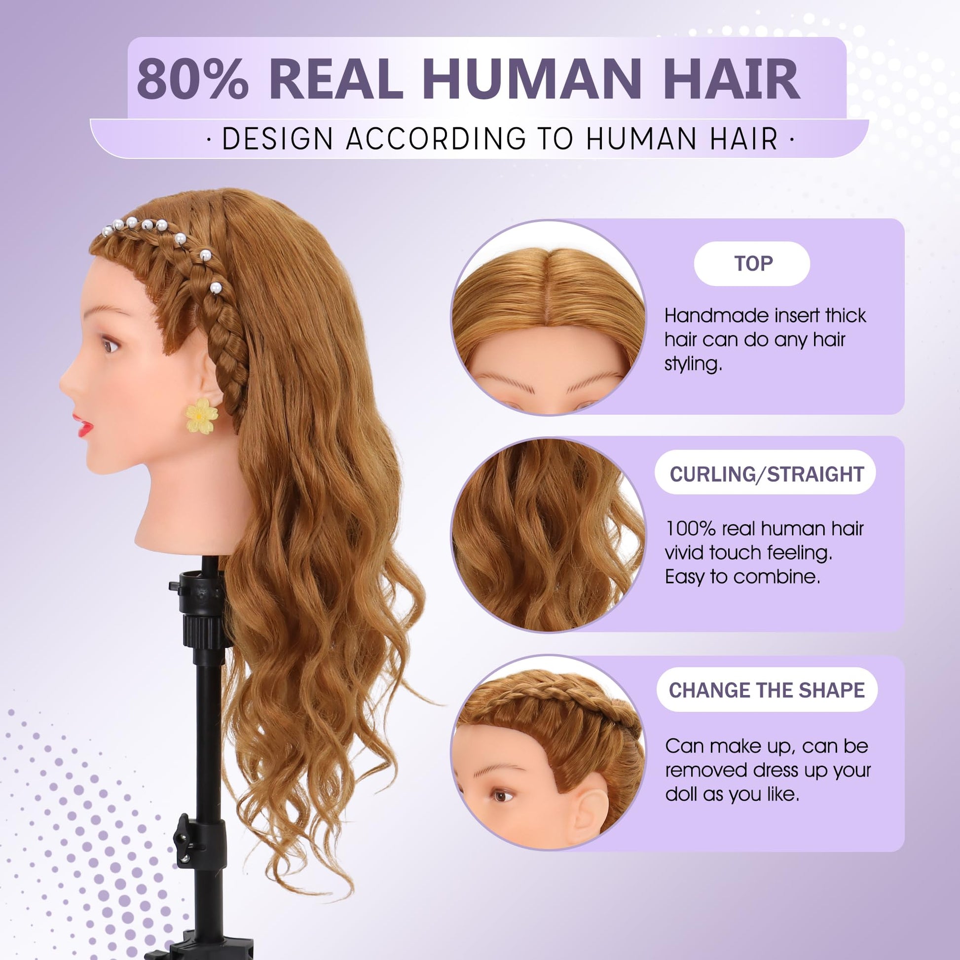 White Smoke Mannequin Head Human Hair 80% Real Hair Cosmetology Mannequin Head for Braiding Styling Cutting 26-28” Doll Head with Clamp Tools (Blonde)