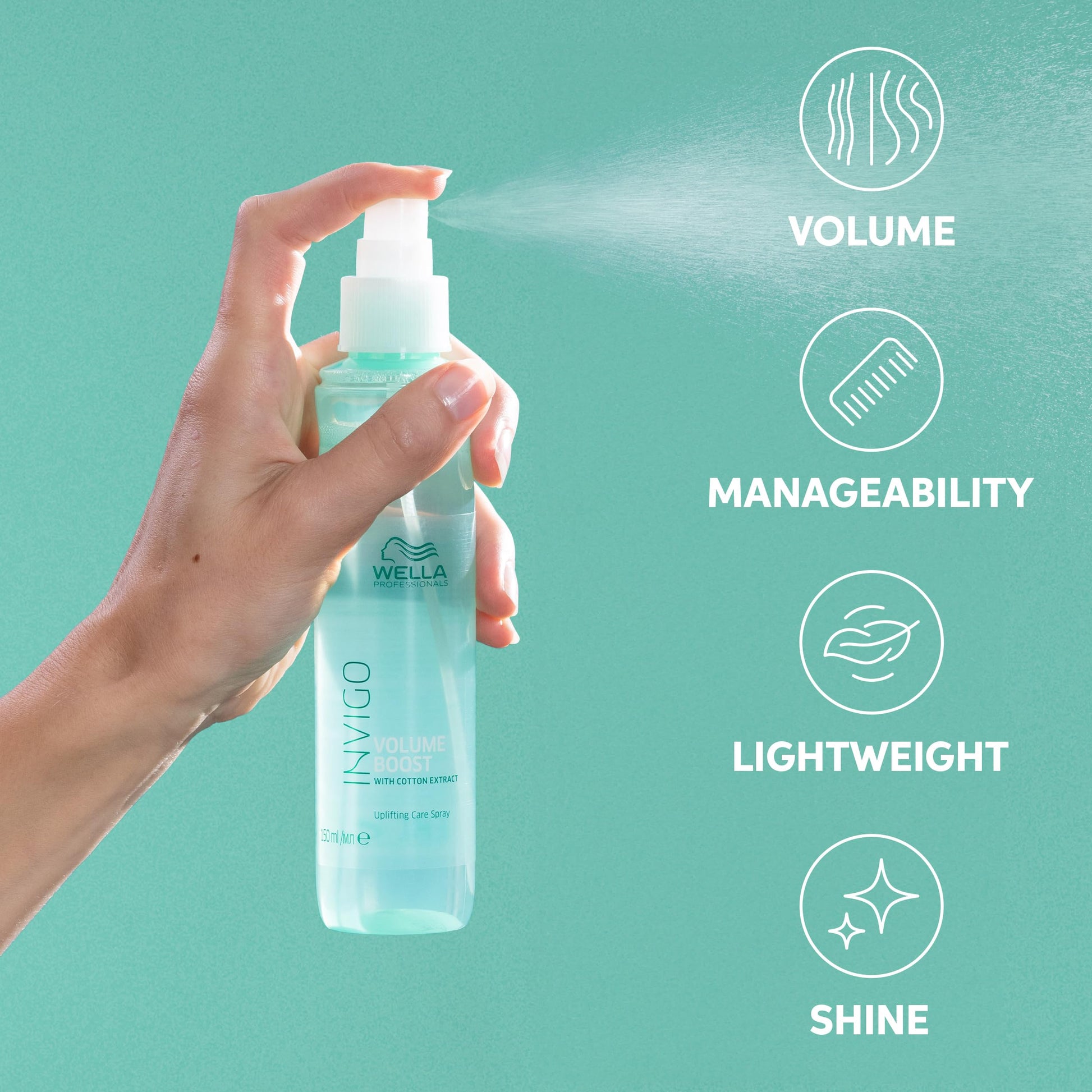 Medium Aquamarine Wella Professionals Invigo Volume Boost Uplifting Care Mist | Added Volume for Fine Hair | Lightweight Care, Shine, Fullness & Light Control | 5.07 Fl Oz