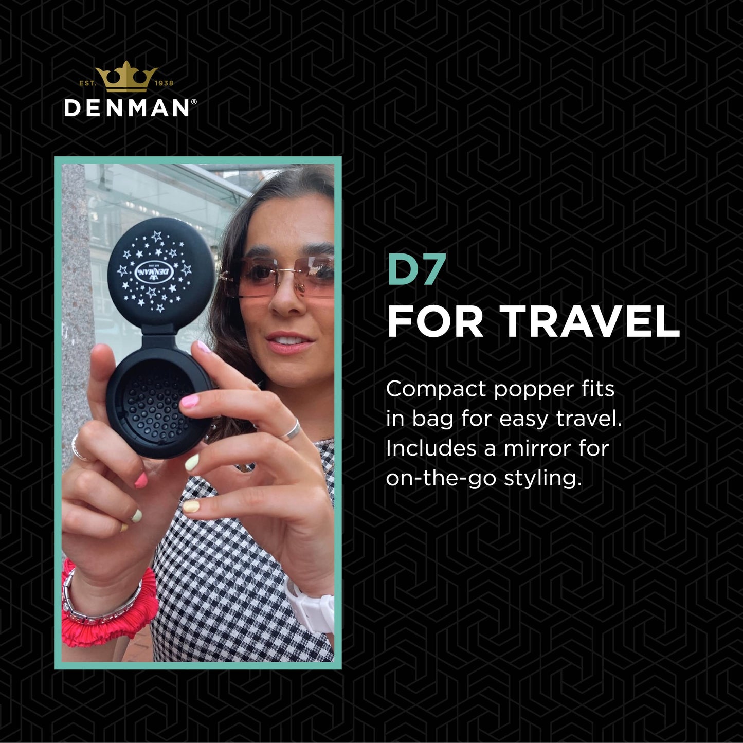 Black Denman D7 Compact Popper Hairbrush, D007EBSR