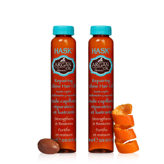 White Smoke HASK ARGAN Repairing Hair Oil Vials for shine and frizz control for all hair types, color safe, gluten free, sulfate free, paraben free - Pack of 2