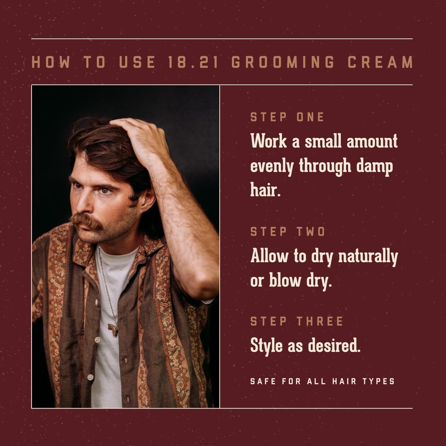 Dark Red 18.21 Man Made - Grooming Hair Smoothing & Texturizing Cream for Men – Frizz Control, Lightweight Styling with Soft Hold & Natural Finish - 3.4 oz