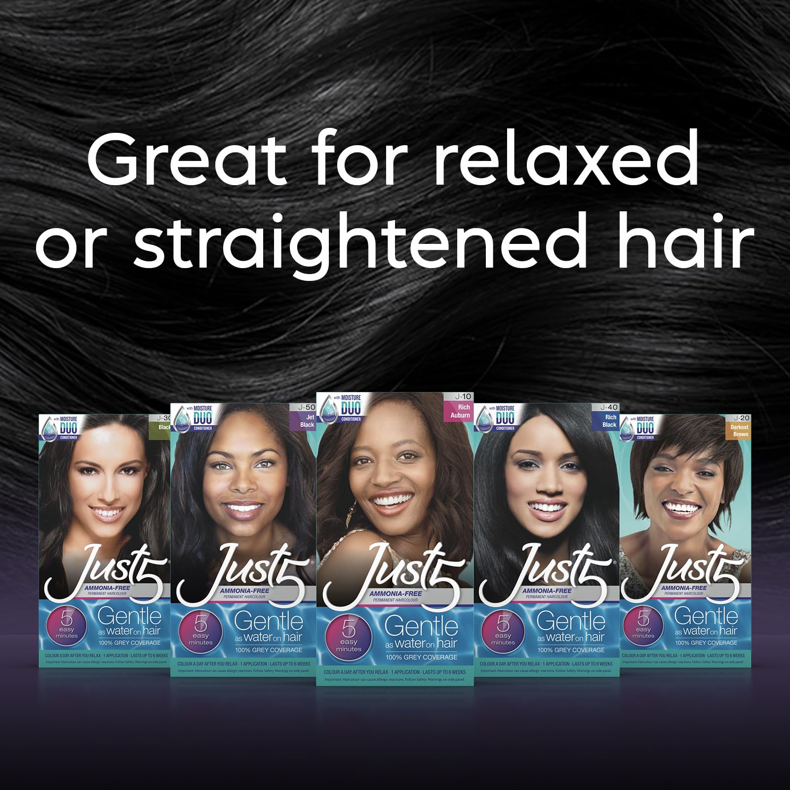 Black Just 5 Women's 5 Minute Permanent Hair Color with Conditioner, Grey Hair Coloring for Women - Jet Black