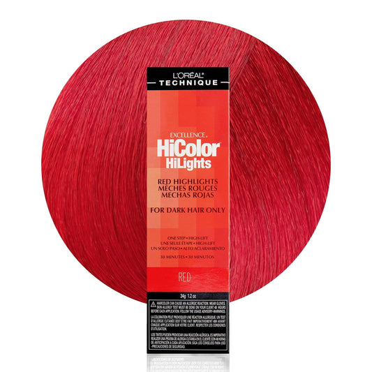 White Smoke L'Oréal Technique HiColor Red HiLights - Permanent Hair Color for Dark Hair, Intense Red Highlights, No Pre-Lightening Required, Rich, No-Drip Crème, Quick Processing Time, Red