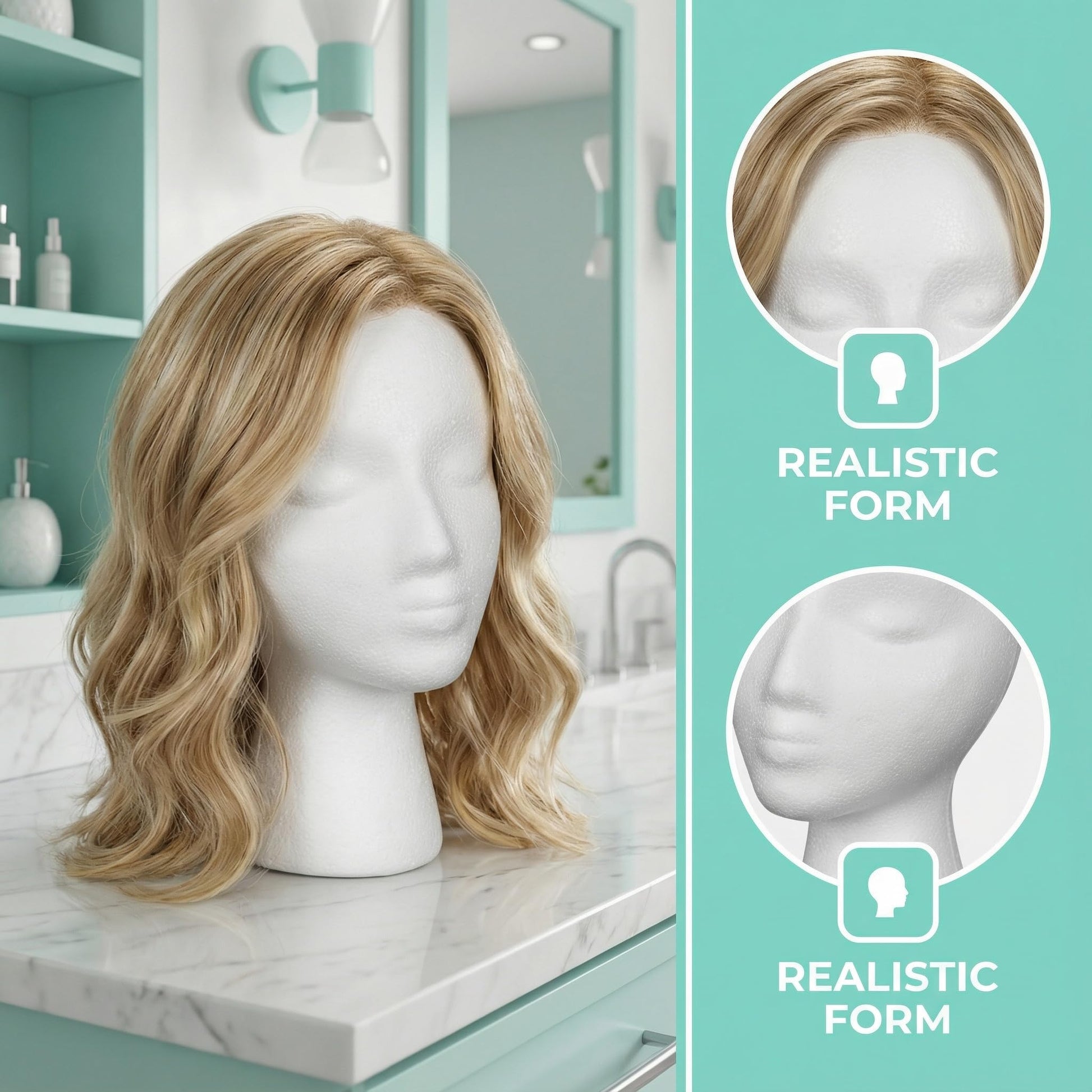 Light Gray POPETPOP Female Foam Mannequin Head 11 Inch Foam Head Model for Wig Hat Glasses Display Salon Travel Use