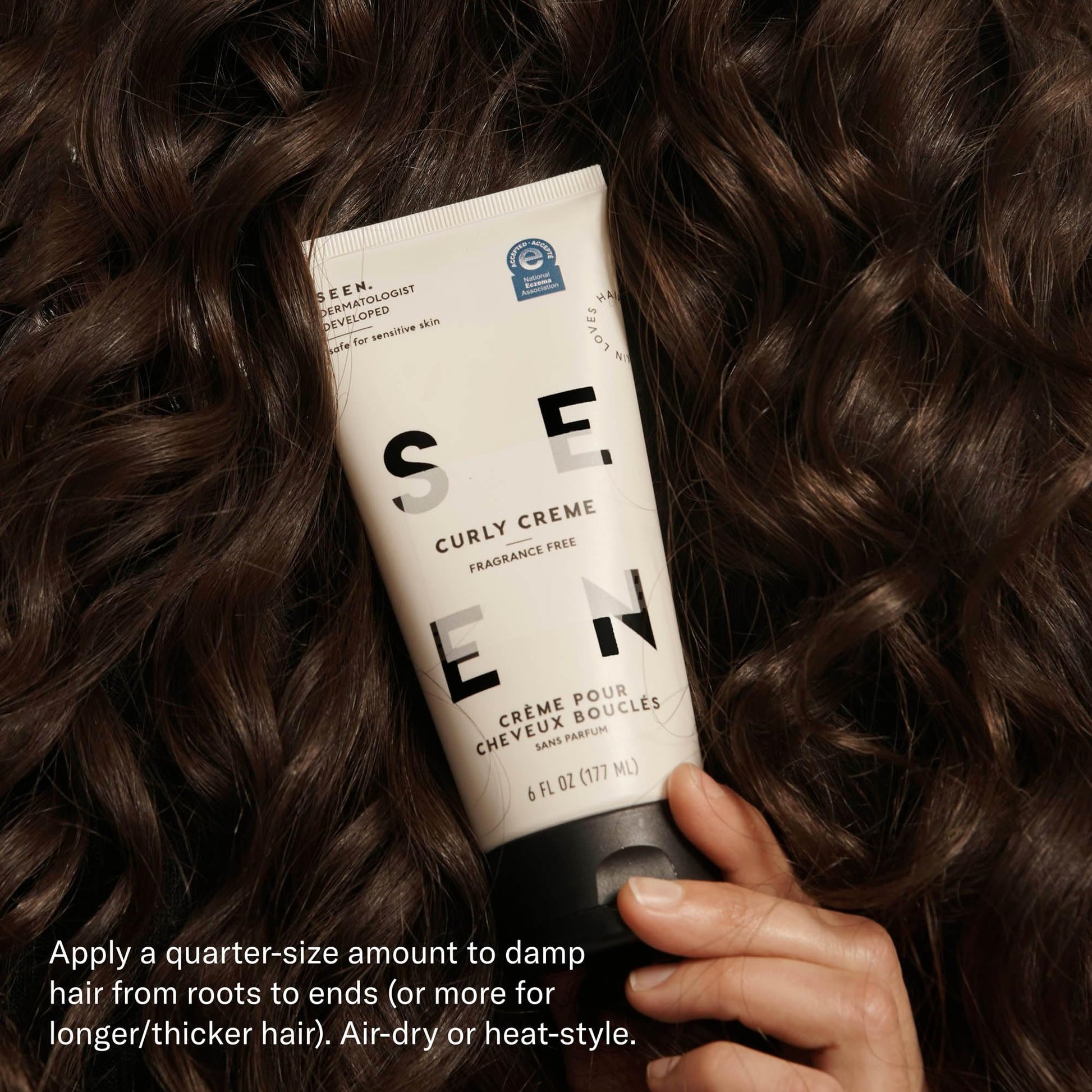 Black SEEN Curly Creme, Fragrance Free - Non-Comedogenic Curl Defining Styling Hair Cream - Dermatologist-Developed - Anti-Frizz- Heat Protectant - Safe for Sensitive Skin