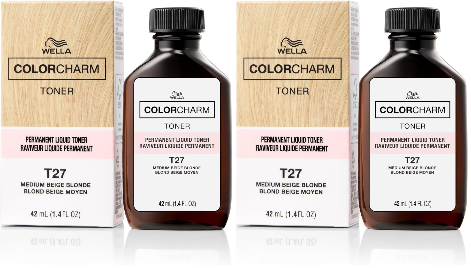 White Smoke WELLA colorcharm Hair Toner, Neutralize Brass With Liquifuse Technology, T27 Medium Beige Blonde, 1.4 oz (Pack of 2)