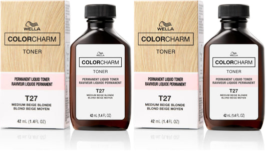 White Smoke WELLA colorcharm Hair Toner, Neutralize Brass With Liquifuse Technology, T27 Medium Beige Blonde, 1.4 oz (Pack of 2)