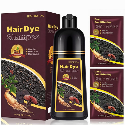 Dark Slate Gray Black Hair Dye Shampoo for 100% Gray Coverage - 3-in-1 Root to Tip Coloring & Care, Instant Color Shampoo Hair Dye for Gray Hair for Women & Men, Color Treated Hair, Shampoo Para Pintar El Cabello