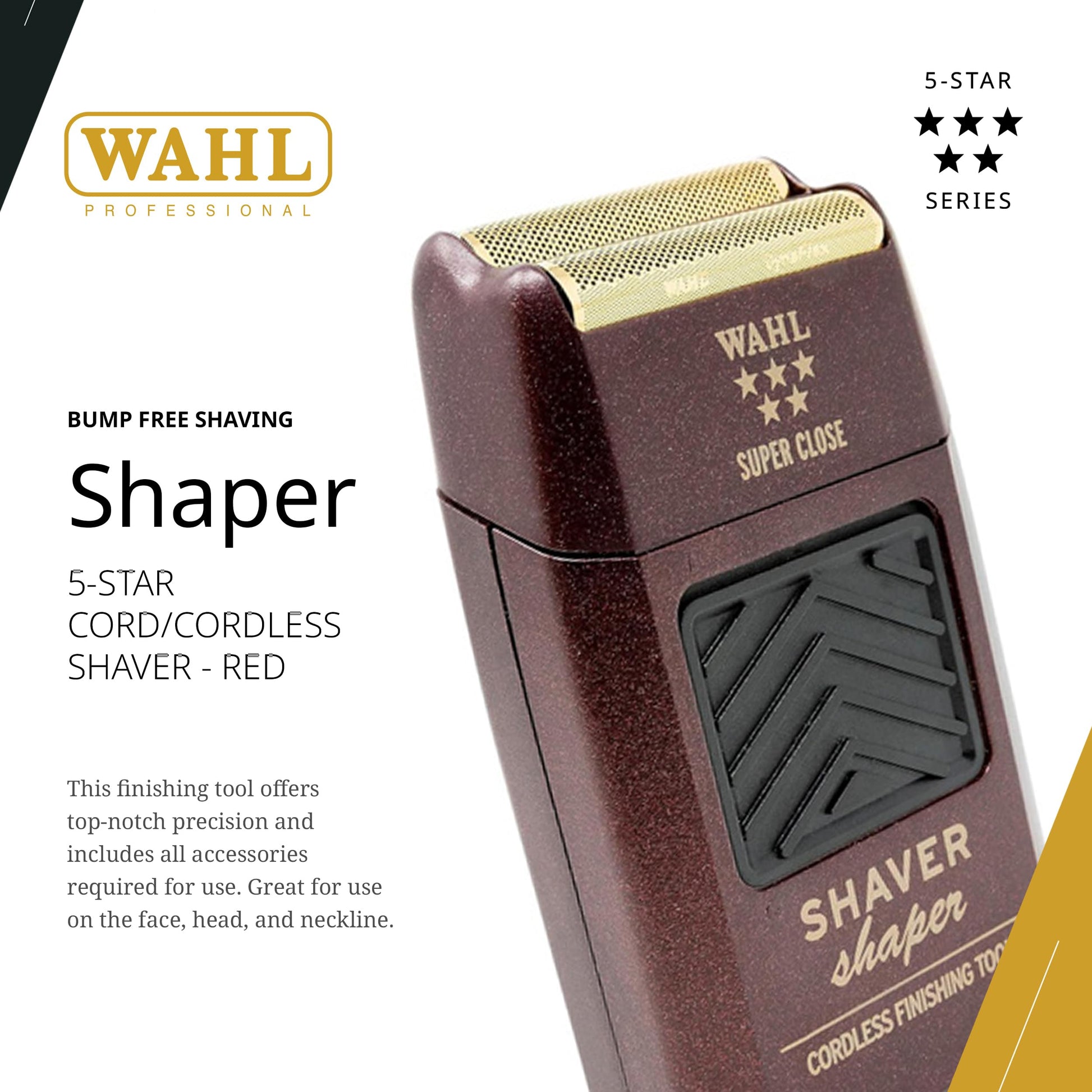 White Smoke Wahl Professional 5 Star Series Shaver/Shaper, Cord/Cordless Finishing Tool, Rechargeable NiCad Battery, Up to 60 Minutes Runtime, Bump-Free Ultra-Close Shave
