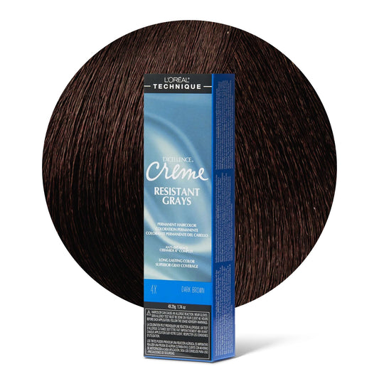 White Smoke L'OREAL TECHNIQUE Excellence Crème Resistant Grays Permanent Hair Color - Max Coverage on Resistant Grays, Rich Crème No-Drip Formula & Patented Gray Seeking Dyes For All Hair Types, 4x Dark Brown