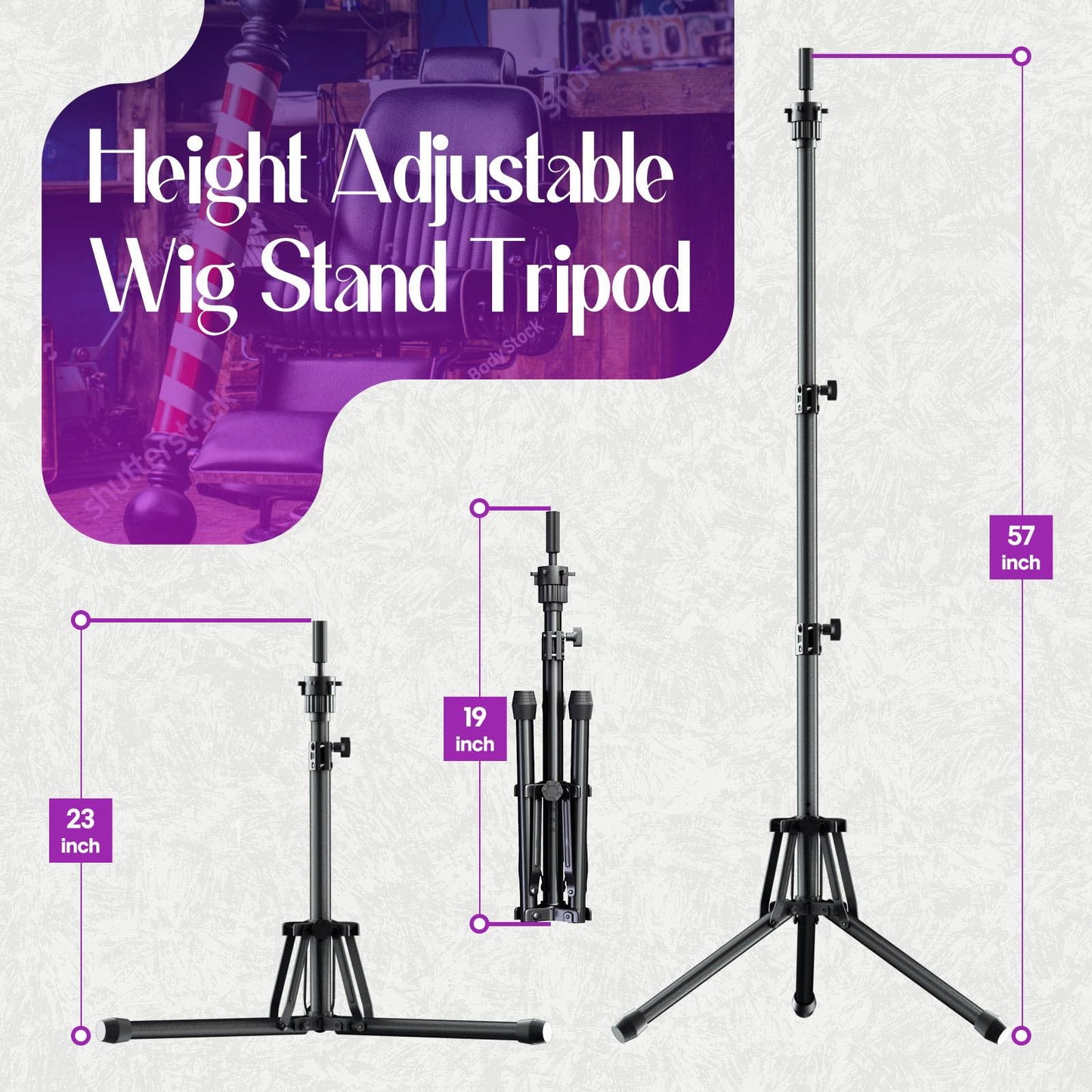 Lavender ORWOD Wig Head Stand Adjustable Height - Upgrade Wig Tripod Stand with Reinforced Tool Tray , Foldable Mannequin Head Stand for Beauty and Hairdressing Styling Training (Additional 1 Free Accessory)