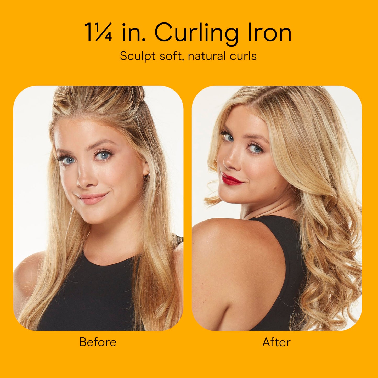 Orange Conair Instant Heat 1.25-Inch Curling Iron for Medium & Long Hair, Long Barrel Curling Iron with 25 Heat Settings, Fast Heat-Up, Dual Voltage Hair Curler for Loose Curls & Beach Waves, Easy Clamp