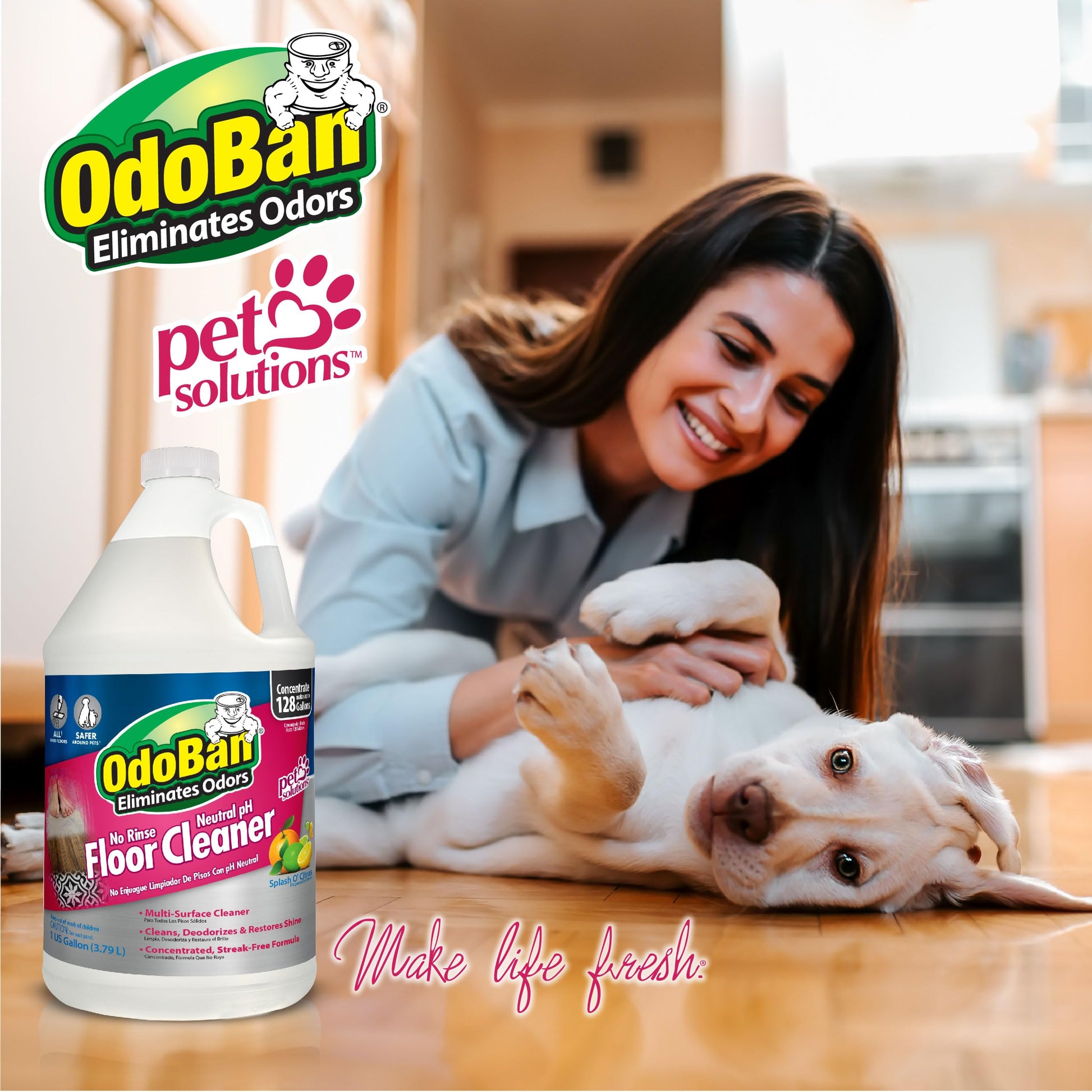 White Smoke OdoBan Pet Solutions No Rinse Neutral pH Floor Cleaner Concentrate, Made in the USA, Splash O' Citrus Scent, 2 Gallons