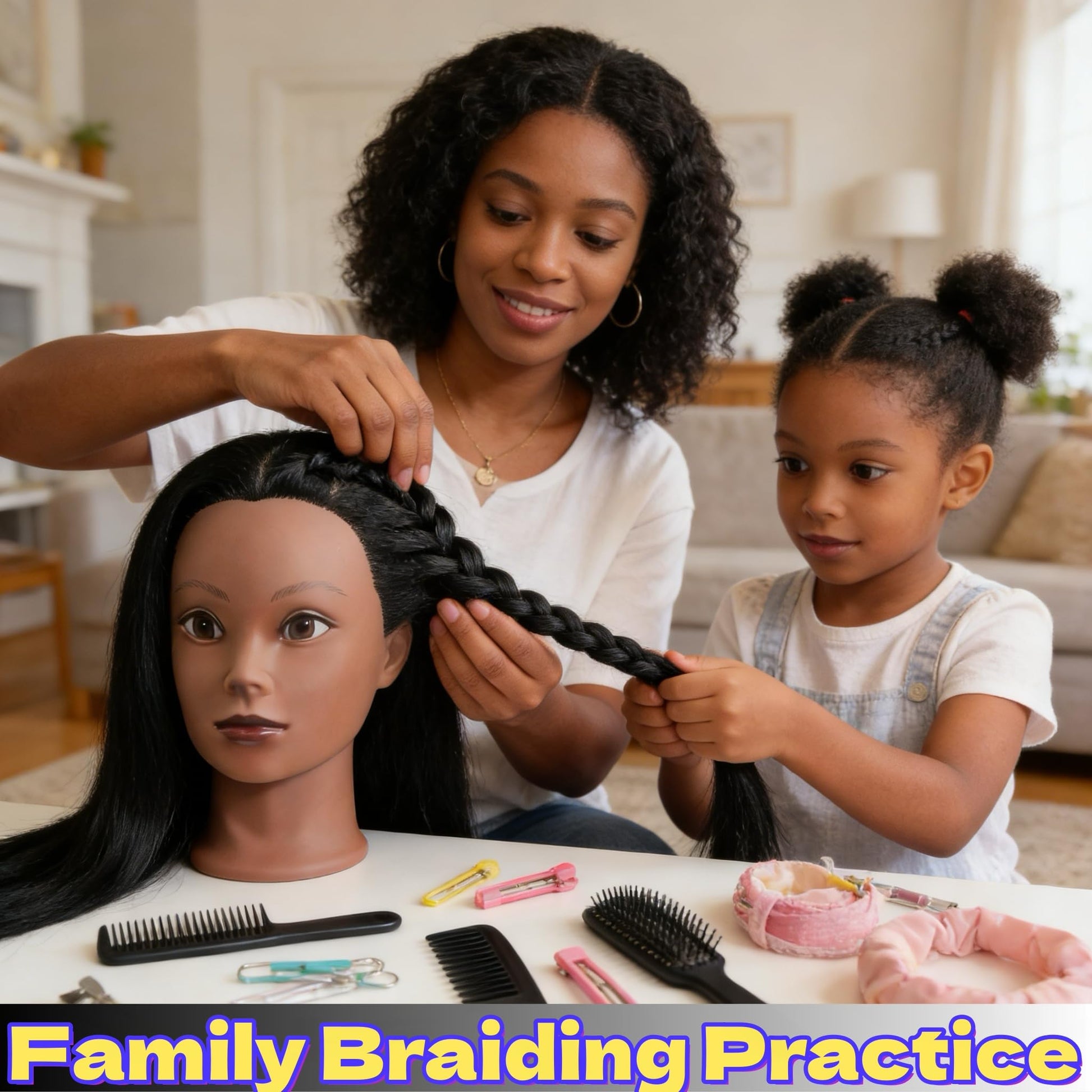 Black Czrleaty Yaki Hair Mannequin Head for Braiding, Black Mannequin Head with Hair - 21" Training Doll Head for Kids Hair Styling or Braiding Practice