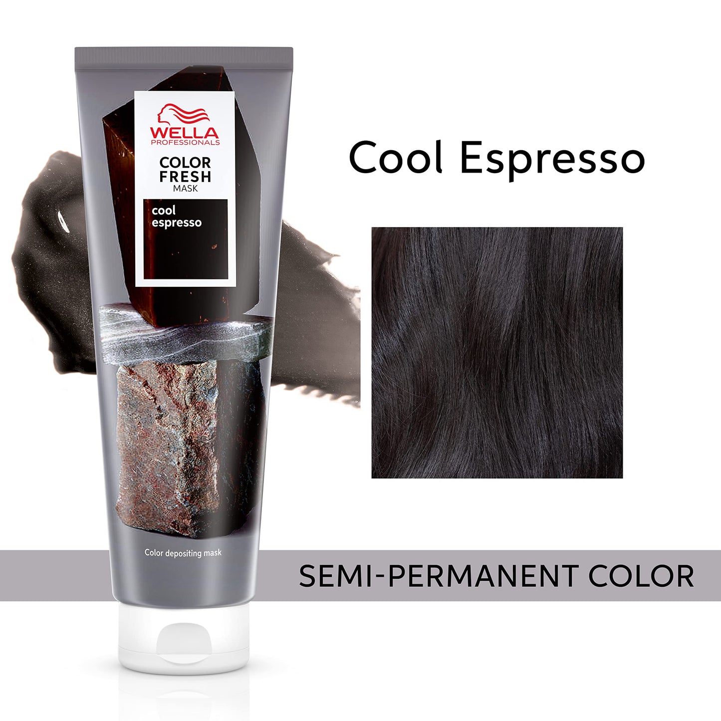 White Smoke Wella Professionals Color Fresh Mask | Cool Espresso | Natural Shade | Hair Color-Depositing Mask | Vegan Formula with Avocado Oil | Zero Damage | Silicone Free | 5 Fl Oz