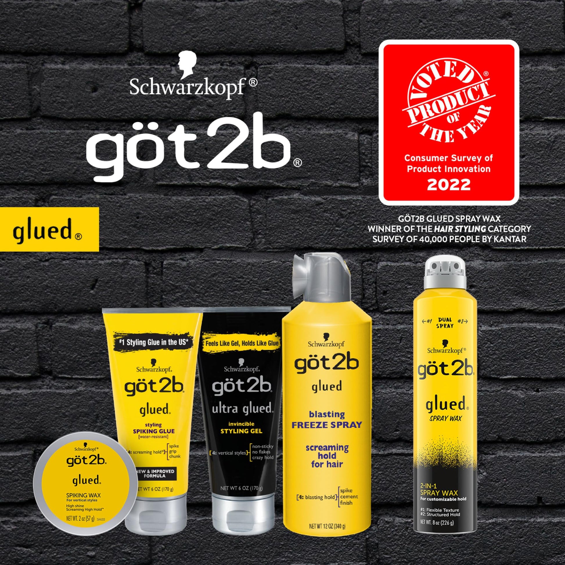 Dark Slate Gray Got2B Glued Styling Spiking Hair Gel 2 - 6 oz tubes + 1 Travel 1.25 oz tube