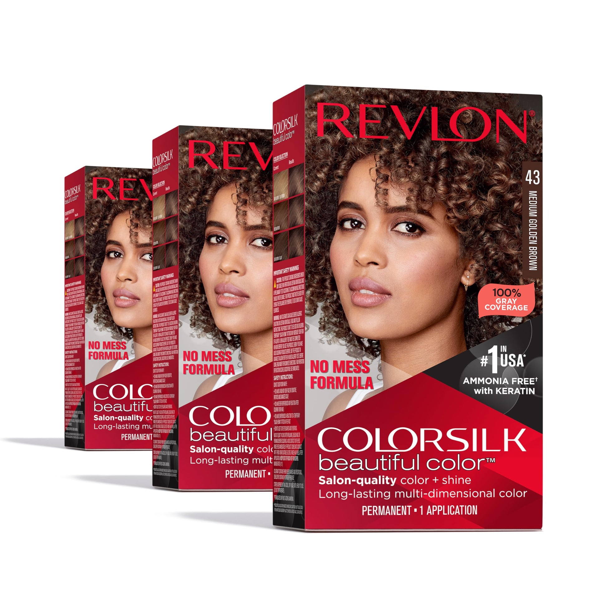 White Smoke Revlon Colorsilk Beautiful Color Permanent Hair Color, (OLD VERSION) 43 Medium Golden Brown (Pack of 3)