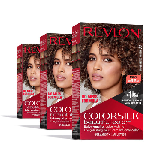 White Smoke Revlon Colorsilk Beautiful Color Permanent Hair Color, (OLD VERSION) 43 Medium Golden Brown (Pack of 3)